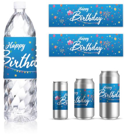 GOMAKERER 30 Blatt Geburtstags Flaschenetiketten Selbstklebende Verpackungsaufkleber Mit Aufdruck „Bunte Luftballons“ Personalisierte Etiketten Für Party Getränkeflaschen Für Wasserflaschen 216x64mm