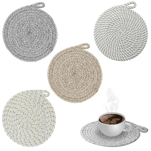 Topf Untersetzer,Topfuntersetzer Set,Topfuntersetzer Hitzebeständig,Untersetzer Baumwolle Faden Weben Matte, 20cm Platzset Rund für Küche Schüssel Topf Pfannen Kanne und Teller