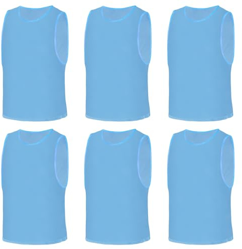 AUYAO Fotbollsträningsväst, sport träningsskor, mesh scrimmage träning västar, tröjor tågväst, andningsbar ryggträning lämplig, Ljusblå, Modèle Adulte-6pcs