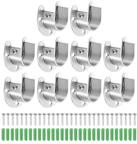 QUARKZMAN 10 unidades de 28 mm / 1,1 pulgadas, soporte para barra de ropa de acero inoxidable en forma de U, para barra de ropa, color plateado