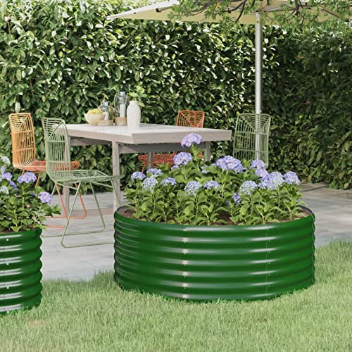 Festnight Hochbeet Metall Oval Rund 100x100x36 cm Hochbeete für Garten Balkon Terrasse Pulverbeschichteter Stahl Kräuterbeet Pflanzkübel Gemüsebeet Blumenkasten Pflanzkasten Grün