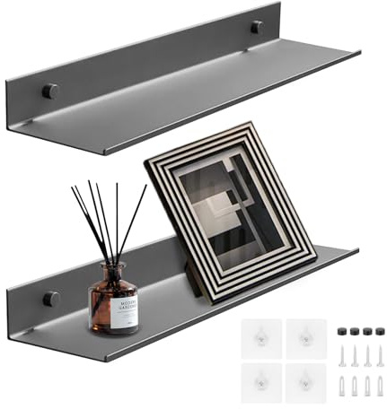 Bailtouk 2 Stück Wandregal Ohne Bohren, Wandregal Aluminium | Schweberegal Ohne Bohren Modern Schweberegal Hängeregal für Wohnzimmer, Schlafzimmer, Badezimmer, Küche (Gunmetal Grau, 30CM)