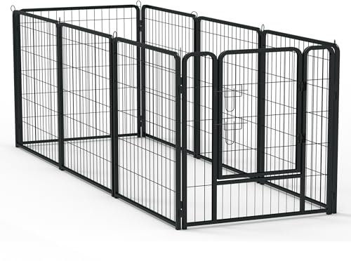 VANCHEMO Freilaufgehege Hund 8-teilig Welpenlaufstall Hundelaufstall 80cm hoch Hundezaun mit Türen Freigehege für Innen und Outdoor Tierlaufstall Hunde(8 Gitterplatten je 80 x 80 cm)
