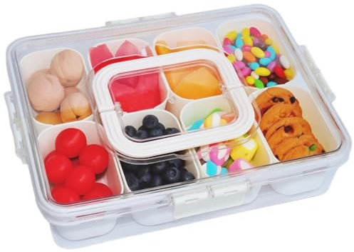 AEYBFGD Snackbox mit 8 Fächern, transparente Snackschale mit Deckel und Griffen zur Aufbewahrung von Süßigkeiten, Nüssen, Obst, Gemüse, Keksen und Desserts, tragbare Snackbox zur Aufbewahrung