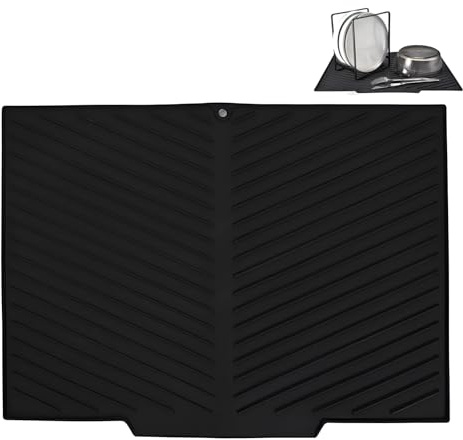 Draining Board Mats, Silicone Dish Drying Mat 44 X 34 Cm Silicone Draining Mats for Kitchen Sink Black Dish Drying Mat for Kitchen Counter Universal Drain Board