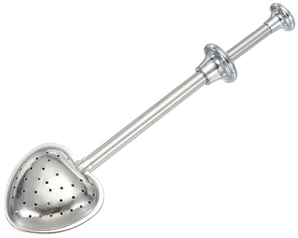 sourcing map Infuseur à thé pour feuilles en vrac, filtre à thé en acier inoxydable, poignée réglable, filtre diffuseur pour tasse et théière, en forme de cœur, argenté