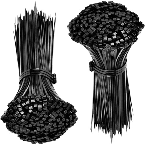 Kabelbinder Schwarz 200mm x 2.5mm - 200 Stück UV-beständig, 8.1kg Zugfestigkeit, selbstsichernd für drinnen und draußen - Ideal für Kabelmanagement, Gartenarbeit, Haushalt, Werkstatt, der Garage
