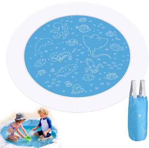 Lyreh Piscine de Plage pour Bébé, 190x190cm Étanche avec Seau d'eau Pataugeoire Portable Tout-Petits Tapis de Plage Jouet pour Bébés Garçons et Filles