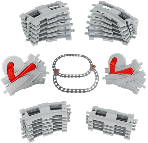 Binari per Città, Set da 24 Binari Ferroviari per Città, Binari Modulari 18 Curve + 4 Dritti + 2 Deviatoi, Compatibile con Blocchi da Costruzione, Set Regalo per Bambini, Kit di Espansione