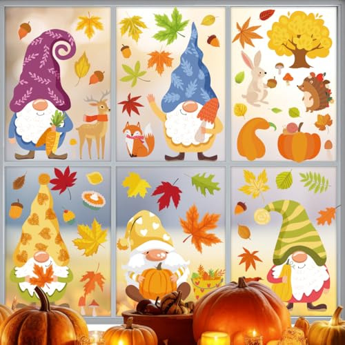 Fensterbilder Weihnachten, 6 Stück Weihnachtsdeko Fenster Selbstklebend & Repositionierbar & Wiederverwendbar, Fensterbilder Selbstklebend Herbst für Erwachsene Kinderzimmer Cafe