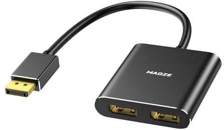 Maqze DisplayPort-Splitter, 4K@60Hz displayport auf Dual-DisplayPort-Adapter, MST-Hub für zwei Monitore (DP 1.4, 1 Eingang, 2 Ausgänge) für Desktop-PCs und Laptops