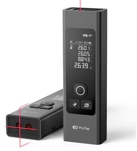 ProTap 2-in-1 Laser Measure & Line Laser 196 FT - Distance Meter with Cross-Line, Laser Level with 3 Lasers Heads, Type-C Rechargeable- Area/Volume/Pythagorean for Construction, Tiling, 1.4 Black LCD