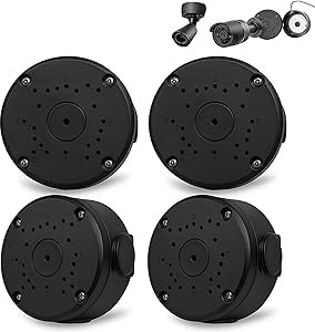 Lot de 4 boîtes de jonction en aluminium pour appareil photo - Boîte de jonction hémisphérique | Boîte de montage étanche pour caméra dôme ou bullet, extérieur et intérieur, montage mural ou plafond, noir