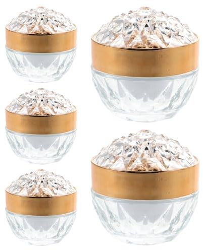 LALADEFIEE 5 Pièces Lot de Pots Rechargeables Verre avec Bouchons Étanches Dorés pour Crème Visage et Cosmétiques Bocaux Échantillons Luxe pour Voyage et Soin