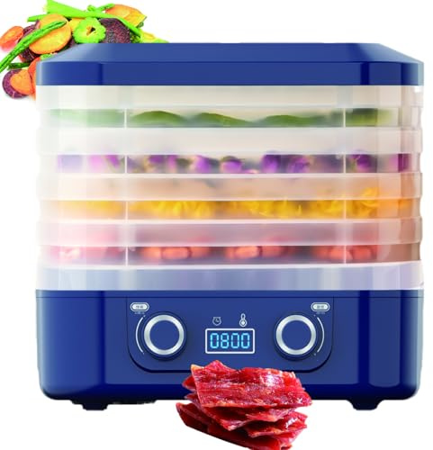 Essiccatore Alimentare 5 Ripiani – Essiccatore Elettrico con Controllo Temperatura 35–75°C & Timer 1–48 h, Vassoi Senza BPA per Frutta, Jerky, Carne & Erbe, Cucina blue