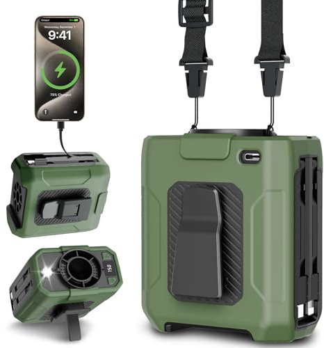 Uplayteck Ventilador Cintura 10000mAh, 5 Velocidades,18000RPM, Verde