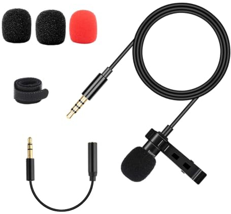 VILLCASE Micro-Cravate Omnidirectionnel à Pince Noir Câble 3,5 Mm 1,5 M, Microphone D'enregistrement Portable pour Smartphone, Ordinateur, Interviews, Webdiffusion et Conférence