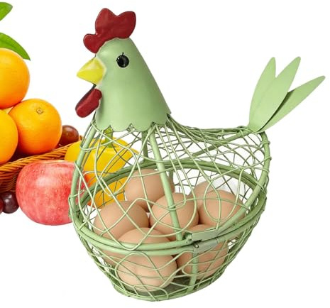 Cesta para recolectar huevos, soporte de alambre de metal en forma de gallina, estante de almacenamiento de cocina rústico, decoración protectora de encimera de granja, organizador de de