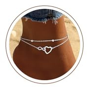 Turandoss Mehrreihige Herz Fußketten für Damen 14K Vergoldete Fußarmbänder