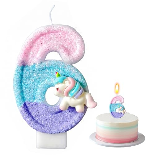 Velas De Cumpleaños Con Números De Unicornio - Vela Cumpleaños Niña - Decoración De Tarta - Regalos De Unicornio Para Niñas - Velas Con Números (Número 6)