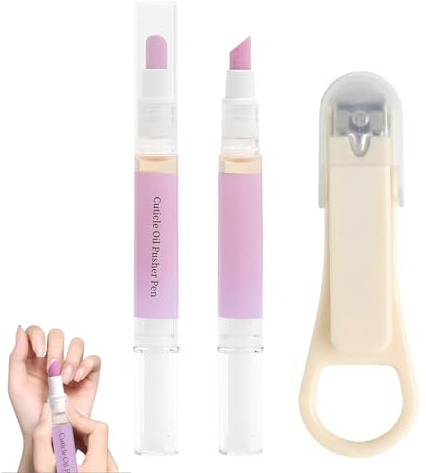 JHAZUN 2pz Penna Spingi Cuticoles 2 In 1,Penna Per Cuticole,Spingi Cuticole Portatile In Ceramica Con Olio Per Secche e Screpolate Delle Unghie Incarnite Idrata Rafforza e Illumina,Con Il Tagliaunghie