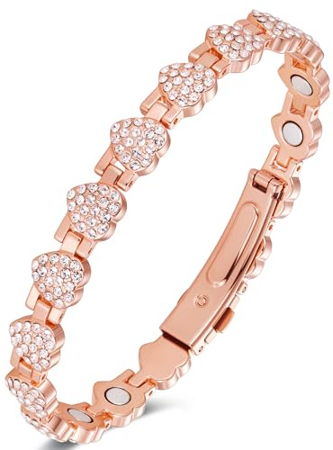 Jeracol Kupferarmband Damen, Magnetarmband mit 3500 gauss Magneten pro Glied und Kristallen, 99% reines Kupfer