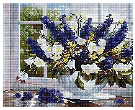 GMMH Diamond Vollbedeckung mit Holzrahmen Painting Set Bild 40 x 50 Diamant Malerei Stickerei Handarbeit Basteln Mosaik Steine Blumen Korb Haus am Bach (GJ424)