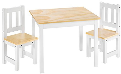 TecTake® Mesa Infantil con Sillas, Escritorio para Niños Estable y Seguro, Mesa Comedor Pequeña con Tablero Madera y con Sillas de Comedor - 60 x 50 x 48 cm 2 Sillas y 1 Mesa Blanco
