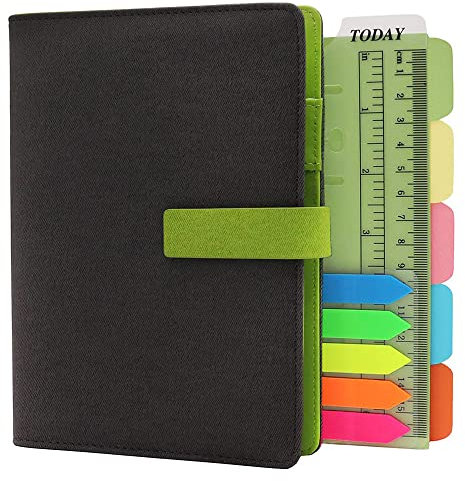 TSY Notizbuch Nachfüllbar, PU Leder Weiche Abdeckun Personal Organizer Planer, Ringbuch Reise Tagebuch mit Magnet-Verschluss Stifthalter Steckplätze für Karten und 160 Seiten (Dunkelgrau, A6)