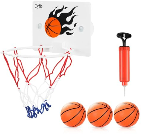 CYFIE Mini panier de basket-ball avec balles et pompe, panier de basket-ball avec ventouse, pour bureau, chambre, salle de bain ou toilettes