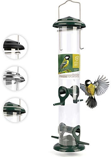 wildtier herz I Körner Vogelfutterspender 38cm – aus rostfreiem Metall, Vogel Futterstation, Futtersäule, Wildvögel Futtersilo, Grün