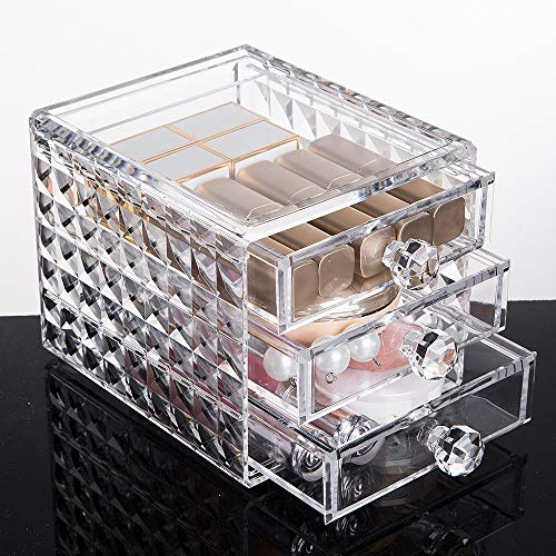 HARVESTFLY Makeup Organiserare – Sminkförvaring med 3 lådor – Kosmetisk förvaringslåda – Förvaringsbox för läppstift – Smyckeskrin – 15,8 x 12 x 11,5 cm
