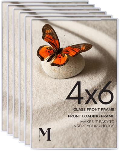 Mantello Front Loading White 4x6 Picture Frame - 4 x 6 Frame For Tabletop or Wall Decor - 4 by 6 White Picture Frames- 6 PACK