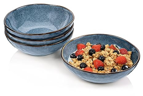 Sänger | Schalen Set Darwin, 4-teiliges Schalenset aus Steingut, handmade, Müsli, Teller Tief, Einzigartiges Design 550 ml | PREMIUM COLLECTION