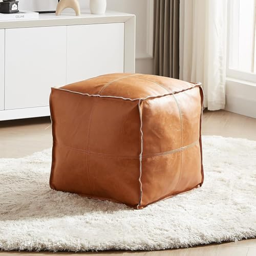 Louis Donné Massiver quadratischer Leder-Pouf für Wohnzimmer, quadratischer Pouf aus Baumwolle, weich, Aufbewahrungslösung, Fußbank, Outdoor, Orange – 114.3 x 114.3 x 114.3 x 114.3 cm
