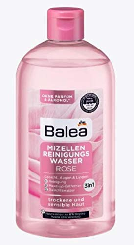 Mizellen Reinigungswasser mit Rosenwasser | 3 in 1: Reinigung, Make-up Entferner und Gesichtswasser | Für trockene und sensible Haut | 400 ml Wirksame Reinigung für Gesicht, Augen und Lippen |
