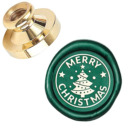craspire Siegelwachsstempel „Merry Christmas“, Weihnachtsbaum, Stern, X'Mas EVE, 25 mm, Austauschbarer Wachssiegelstempel, Messingkopf, Für Weihnachtseinladungen, Umschläge, Karten, Feiertage