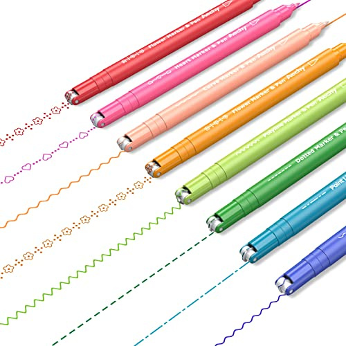 AECHY Juego de 8 subrayadores doble punta, con 6 diseños y 8 colores de trazo fino. Ideal para journaling, scrapbooking y papelería. Forma curva para un agarre cómodo y escritura precisa