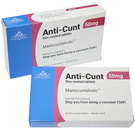 Gadgetking Joke Pill Medication Tablet Box Xmas Gift Prank Birthday Card Wrapper Unusual April Fools Secret Santa 40th 50th 60th 21st Rude Mens Ladies For Him Her Boss 20 Gram (Anti-CUNT)