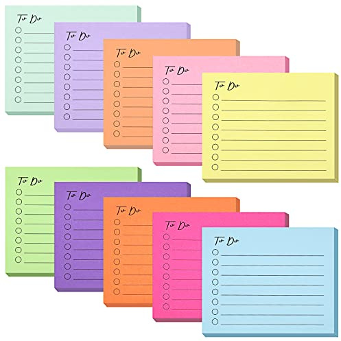 10 Pack to Do List Lined Sticky Notes 3x4 Inch 500 Sheets