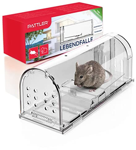 PATTLER® Trappola per Topi Vivi - Trappole per topi da Esterno e Interno - Trappole topi utilizzabili con esche per topi di vario genere - Trappola per Topi Grandi e Piccoli topi - Transparente 1 Pz