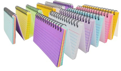 600 Blatt Karteikarten, mehrfarbig, 12 Stück Revision Karteikarten, spiralförmige Notizen, liniert, Karteikarten für Studium, Überprüfung, Arbeit, Aufzeichnung, Notizliste, 12 x 7,6 cm