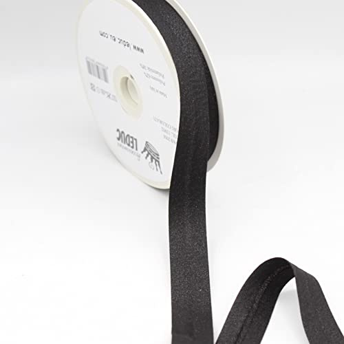 Leduc 20 Meter Schrägband, 13 Farben, Metall, Lurex, zum Nähen, doppelt gefaltet, 8 + 20 + 8 mm, italienische Qualität, 13902, Schwarz