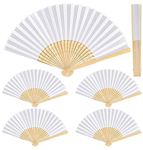 Fächer Hochzeit, 6 Stück Papier Fecher, Fächer Weiß Hochzeitsfächer, Handfächer Weiß DIY Faltfächer für Hochzeit Geburttag Party Fest Wand Deko