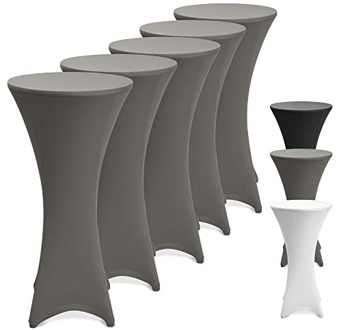 Beautissu 5er Set Stretch Stehtisch Husse Anthrazit Ø 80-85 cm Stella – Verstärkung im Fußbereich & 40°C waschbar, rutschfest & bügelfreie Husse für Stehtisch & Bistrotisch als Tisch-Überzug