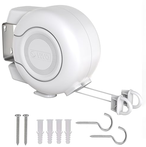 Retractable Washing Line 30m Outdoor, Heavy Duty Wall Mounted Double Washing Lines Extendable Clothes Line Laundry Drying Line for Drying Space, White