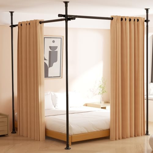 Room Divider, No Drilling Curtain Rod for Room Separation, 4-10ft (H) 28-114inch(W) Adjustable Heavy Duty Floor to Ceiling Tension Rod Wall Dividers Temporary Privacy Separator Window Rods Matte Black