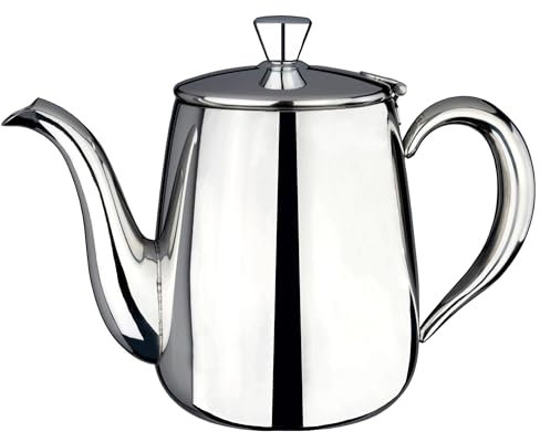 Café Olé Premium Coffee Pot, 18/10 Stainless Steel, Mirror Polished, 32oz, Stay Cool Hollow Handles, Perfect Pour Spout, PC-032, Silver