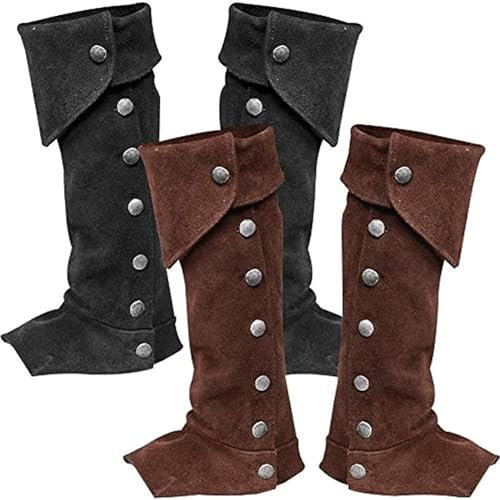 MIMIKRY Herren Stiefelstulpen in Wildleder-Optik Gamaschen Beinstulpen Stulpen Beinlinge Ritter Pirat Steampunk Mittelalter, Farbe:Braun