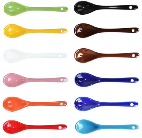 Albedel Lot de 12 cuillères à œufs en porcelaine de 12 couleurs pour café, dessert, yaourt, thé, thé laiteux